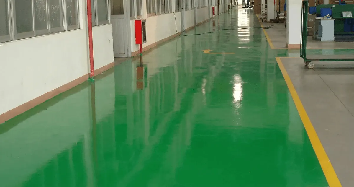 A factory floor professionally covered and marked with epoxy flooring in Peoria, IL